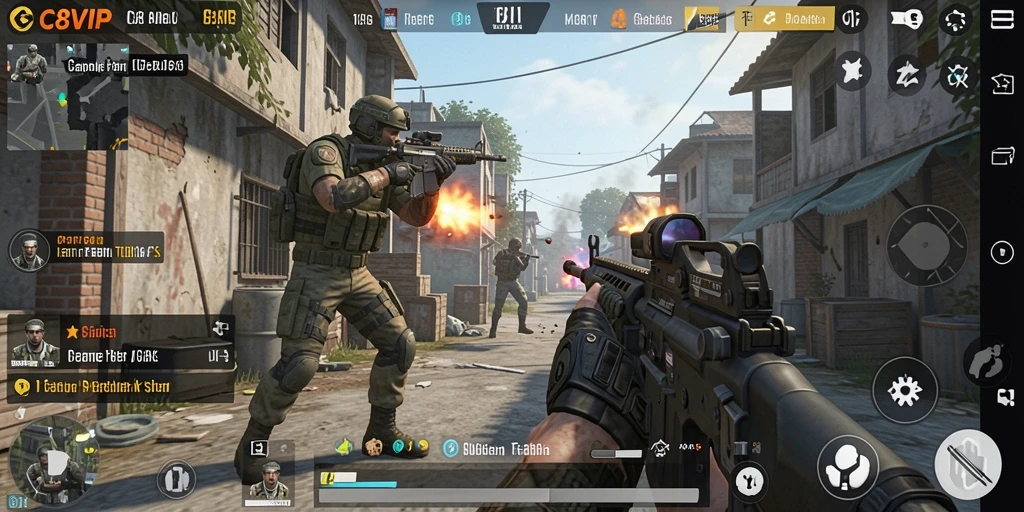 Tangkapan layar C8VIP yang menunjukkan pertempuran mendebarkan dalam mode FPS.