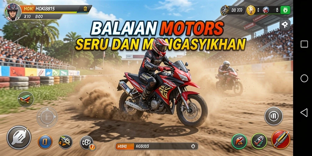 Gameplay HOKI8815 dengan balapan motor yang seru dan menegangkan.