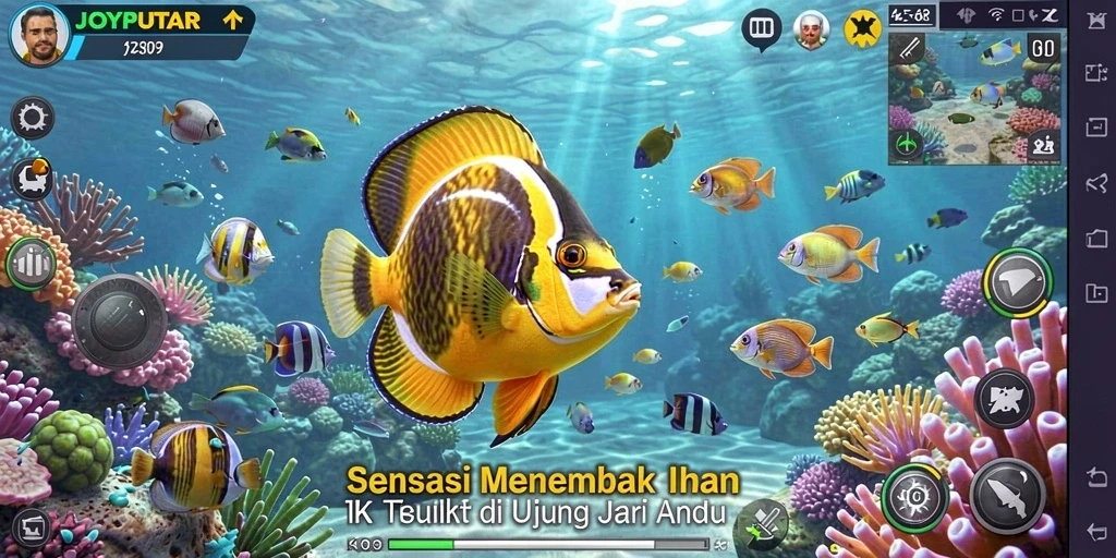 Menampilkan aksi menembak ikan yang seru di JOYPUTAR.