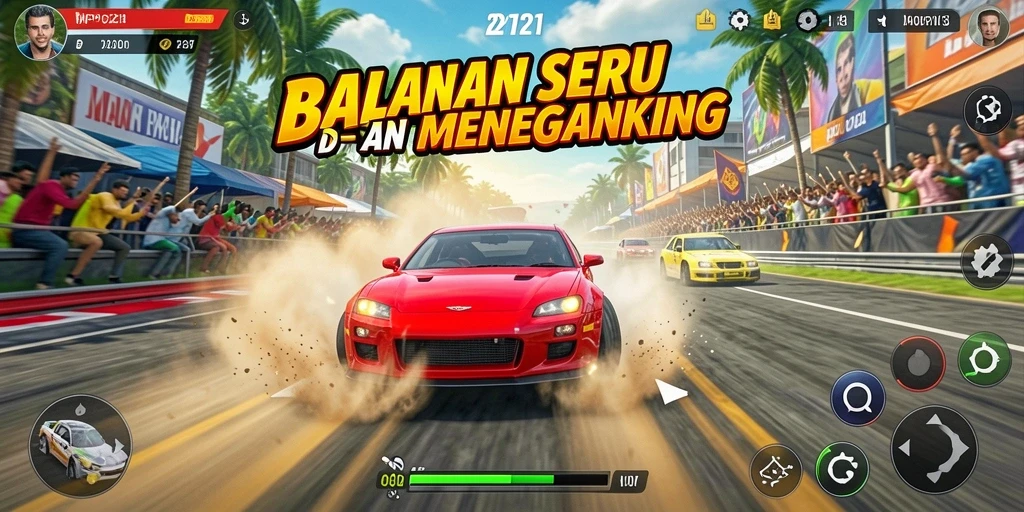 Screenshot gameplay MPO2121 menampilkan aksi balapan yang mendebarkan.