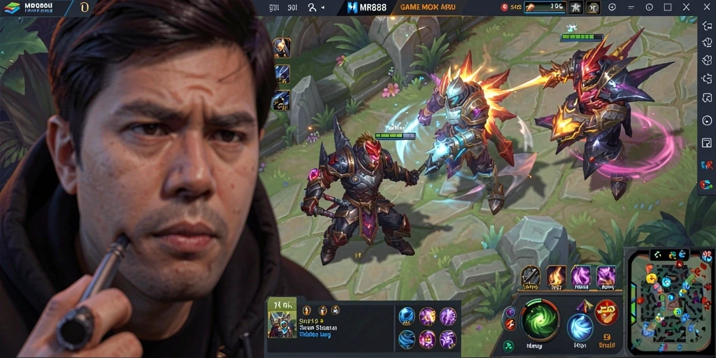 Tampilan gameplay MOBA yang intens dan penuh strategi di MR888.