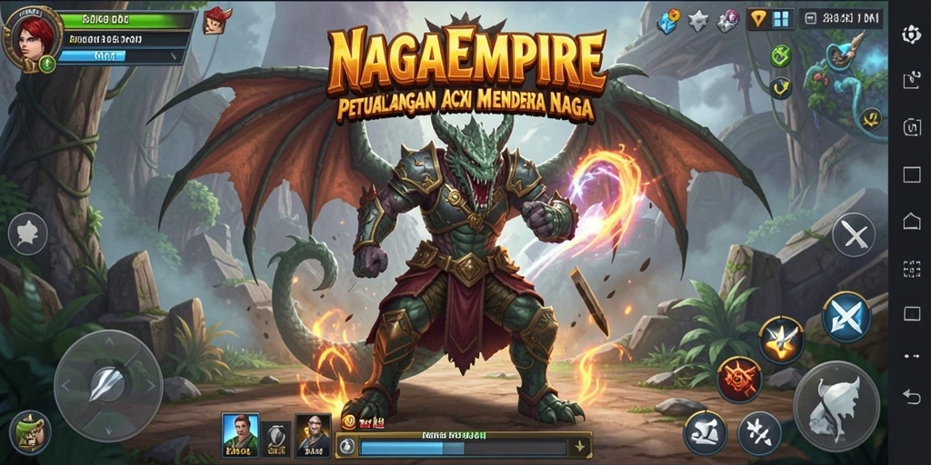Tampak seru dalam pertempuran melawan naga di NAGAEMPIRE.