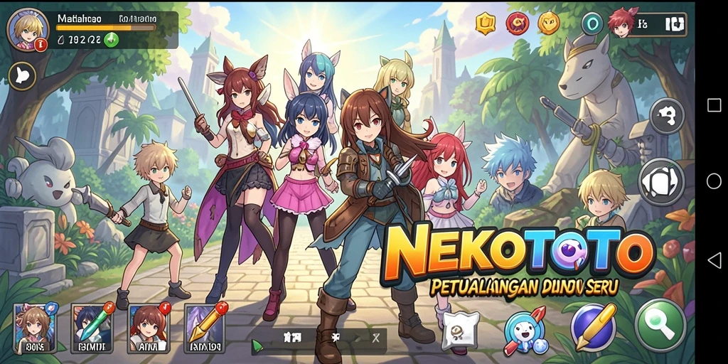 Tampilan gameplay seru NEKOTOTO dengan karakter Anime warna-warni.