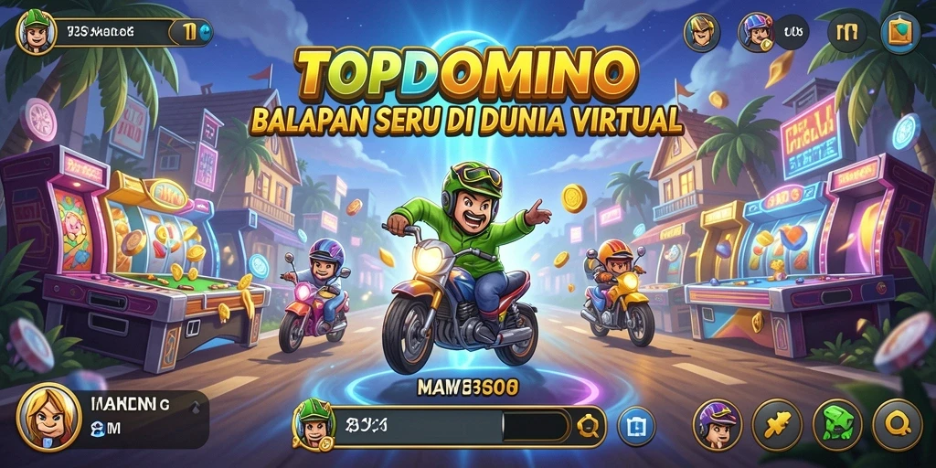 Tangkapan layar gameplay <strong>TOPDOMINO</strong> menampilkan aksi balapan seru dan mobil yang menawan.